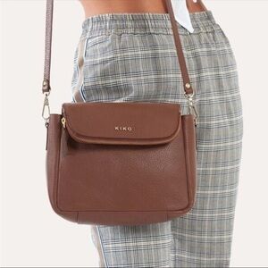 Kiko Leather Fold Over Crossbody bag Brown Anthropologie soft pebbled simple